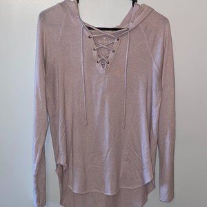 American Eagle | Soft and Sexy Hooded Light Pink V- Neck Shirt